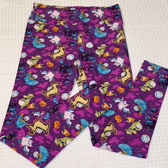 LULAROE Purple HALLOWEEN Monsters OS One Size Leggings Purple Pink Yellow Green - Picture 3 of 8